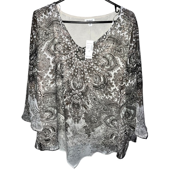 WESTPORT | NWT FLOWY SHORT SLEEVE RHINESTONE TOP - Picture 10 of 10